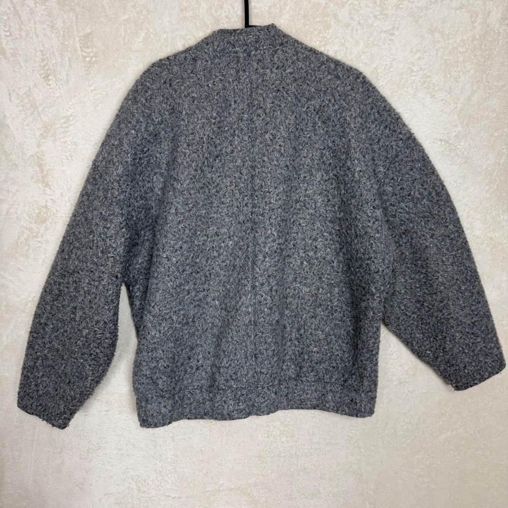 Zara Grey Textured Boucle Bomber Jacket Oversized Snap Front XS Minimalist - Picture 2 of 7